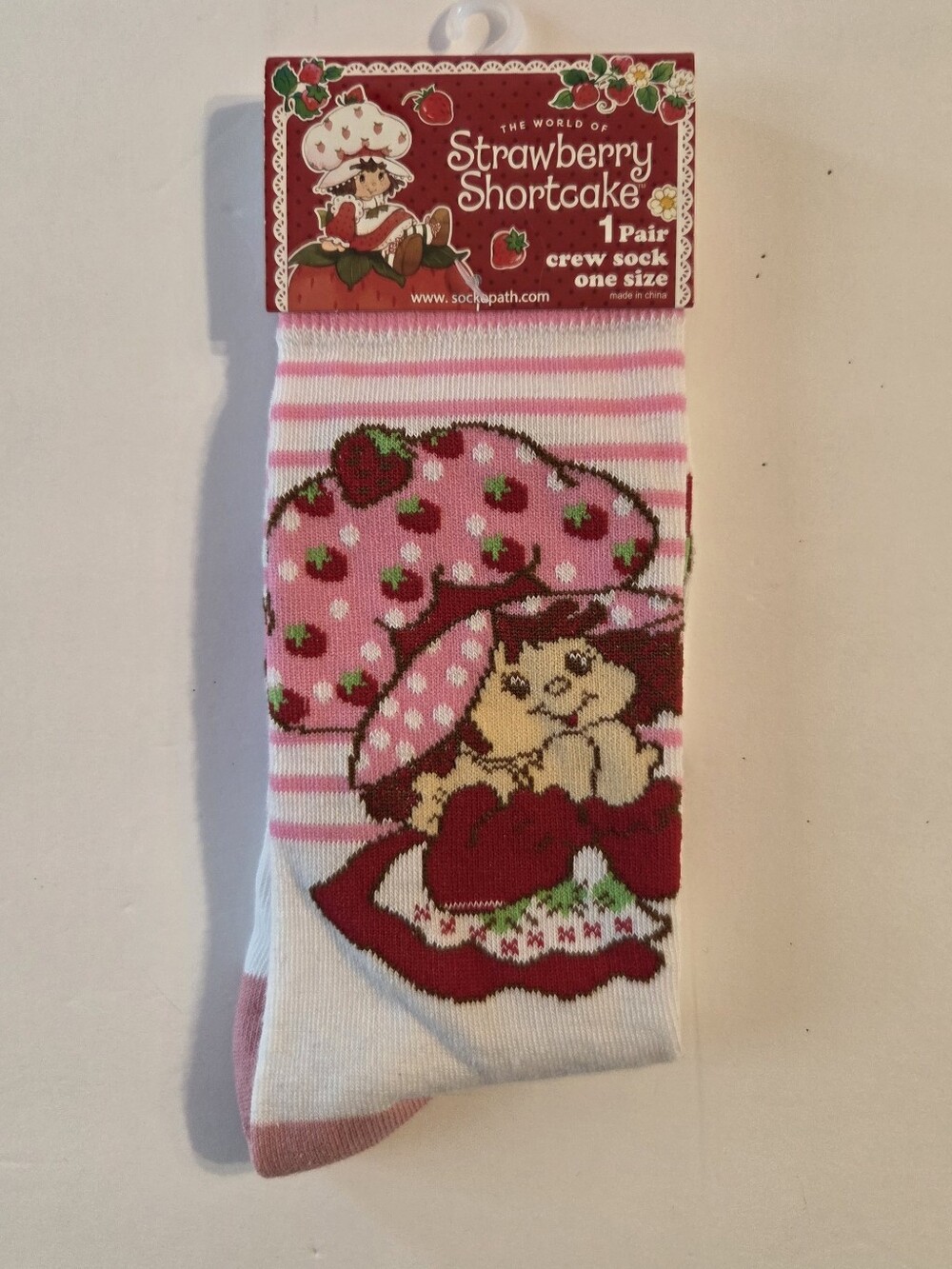 NWT Strawberry Shortcake Pink Striped Graphic Crew Socks One Size